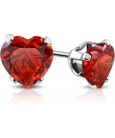 Stainless Steel Prong-Set Cubic Zirconia Love Heart Stud Post Earrings Red (6 MM) $7.38 Earrings