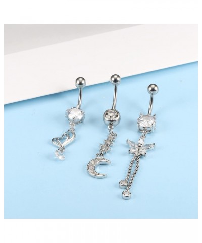 6Pcs 14G Belly Button Rings Dangle for Women 316L Stainless Steel Clear CZ Navel Rings Belly Piercing Body Piercing Jewelry S...