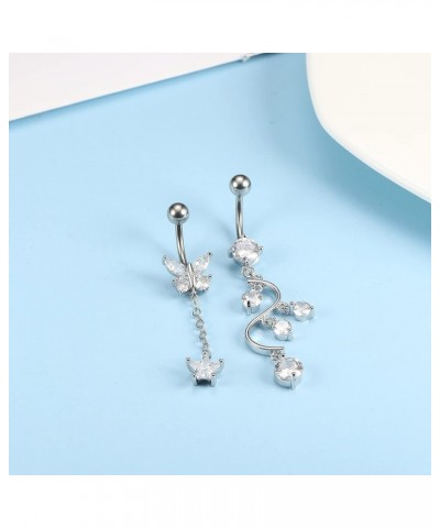 6Pcs 14G Belly Button Rings Dangle for Women 316L Stainless Steel Clear CZ Navel Rings Belly Piercing Body Piercing Jewelry S...