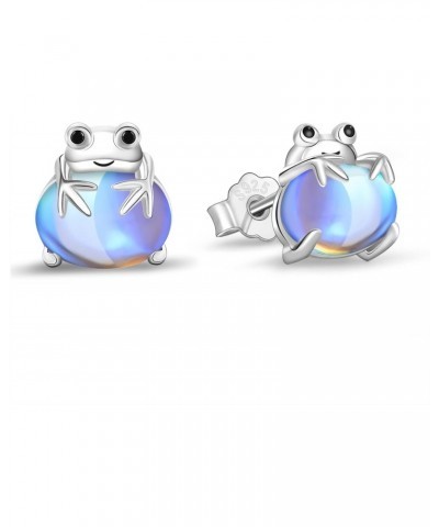 Frog Earrings 925 Sterling Silver Cute Frog Studs Earrings Moonstone Earrings for Sensitive Ears Frog Jewelry Gifts for Women...