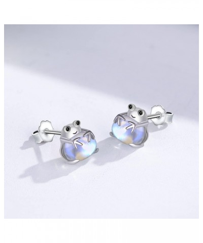 Frog Earrings 925 Sterling Silver Cute Frog Studs Earrings Moonstone Earrings for Sensitive Ears Frog Jewelry Gifts for Women...