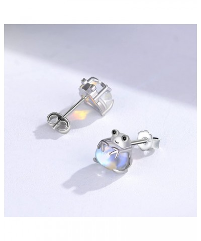 Frog Earrings 925 Sterling Silver Cute Frog Studs Earrings Moonstone Earrings for Sensitive Ears Frog Jewelry Gifts for Women...