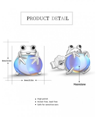 Frog Earrings 925 Sterling Silver Cute Frog Studs Earrings Moonstone Earrings for Sensitive Ears Frog Jewelry Gifts for Women...