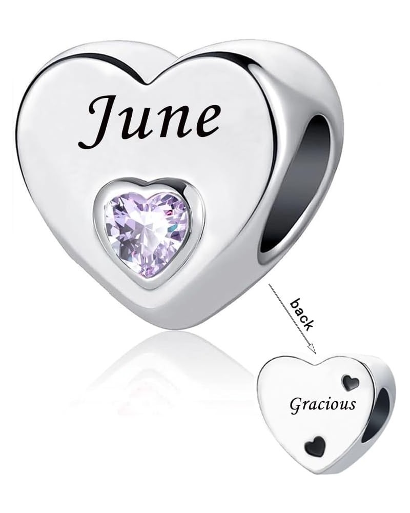 Heart Birthstone Charm January-December 12 Months Happy Birthday Charm Bead Compatible with Pandora Charms Bracelets for Fami...