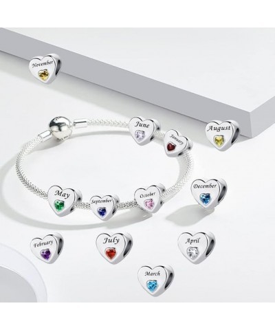 Heart Birthstone Charm January-December 12 Months Happy Birthday Charm Bead Compatible with Pandora Charms Bracelets for Fami...