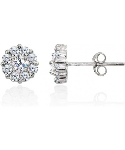 Sterling Silver Cubic Zirconia Princess & Round 8mm Small Cluster Stud Earrings Sterling Silver $9.45 Earrings