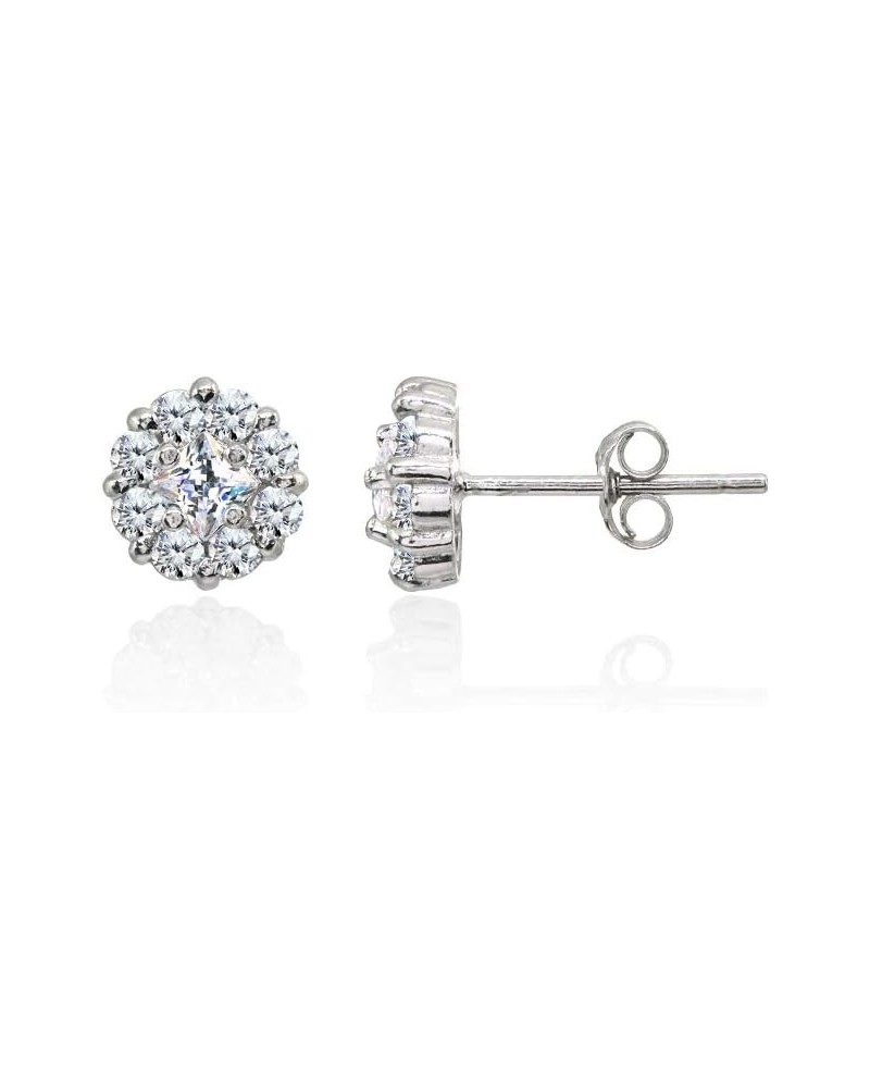 Sterling Silver Cubic Zirconia Princess & Round 8mm Small Cluster Stud Earrings Sterling Silver $9.45 Earrings