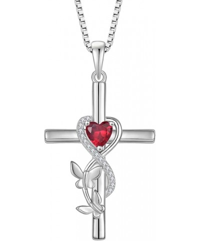 Butterfly Cross Necklace 925 Sterling Silver Crucifix Pendant Heart Birthstone Religious Jewelry for Women 07-ruby-Jul $30.24...