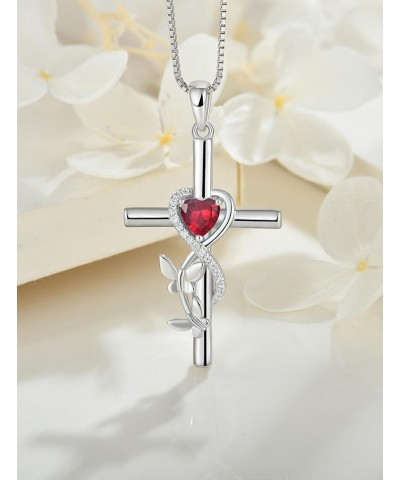 Butterfly Cross Necklace 925 Sterling Silver Crucifix Pendant Heart Birthstone Religious Jewelry for Women 07-ruby-Jul $30.24...