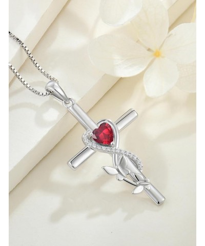 Butterfly Cross Necklace 925 Sterling Silver Crucifix Pendant Heart Birthstone Religious Jewelry for Women 07-ruby-Jul $30.24...