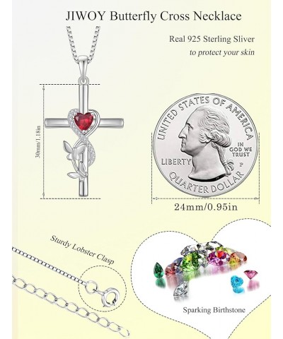 Butterfly Cross Necklace 925 Sterling Silver Crucifix Pendant Heart Birthstone Religious Jewelry for Women 07-ruby-Jul $30.24...