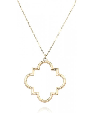 Gold Fashion Long Chain Necklace Quatrefoil Necklace Two-Tone Clover Pendant Necklace Geometric Pendant Sweater Long Necklace...