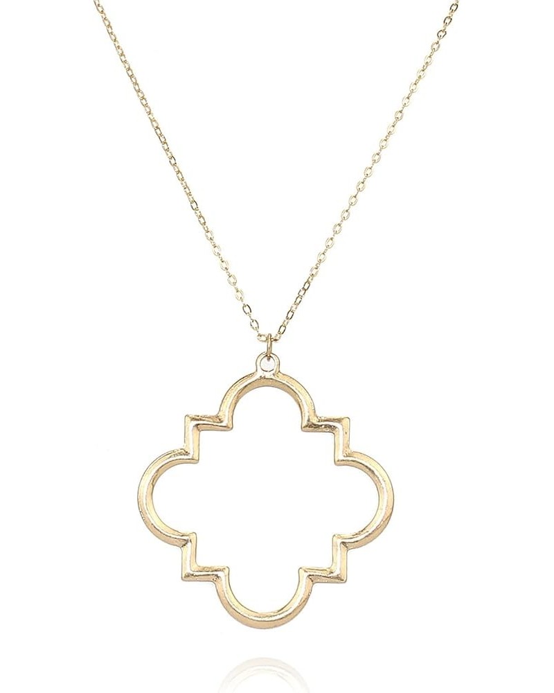 Gold Fashion Long Chain Necklace Quatrefoil Necklace Two-Tone Clover Pendant Necklace Geometric Pendant Sweater Long Necklace...