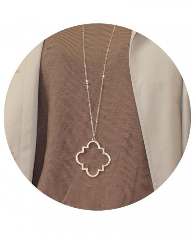 Gold Fashion Long Chain Necklace Quatrefoil Necklace Two-Tone Clover Pendant Necklace Geometric Pendant Sweater Long Necklace...