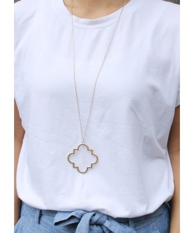 Gold Fashion Long Chain Necklace Quatrefoil Necklace Two-Tone Clover Pendant Necklace Geometric Pendant Sweater Long Necklace...