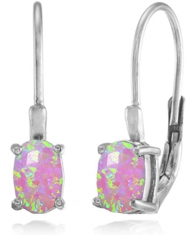 Sterling Silver Synthetic Opal 6x4mm Oval Leverback Earrings Synthetic Pink Opal $12.50 Earrings