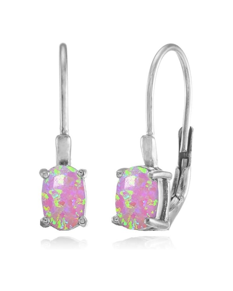 Sterling Silver Synthetic Opal 6x4mm Oval Leverback Earrings Synthetic Pink Opal $12.50 Earrings