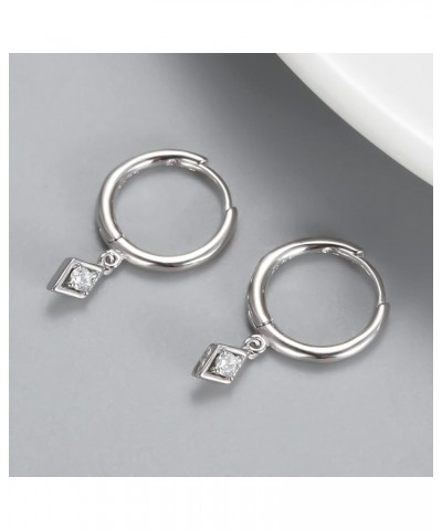 Dainty Huggie Hoop Earrings with Dangle for Women Girls, 925 Sterling Silver Small Huggie Earring with Drop Charm for Everyda...