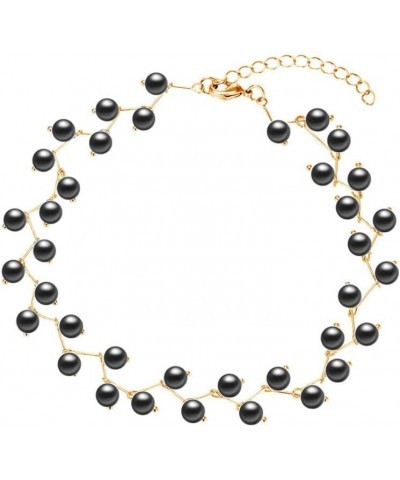 Gold Pearl Choker Necklace for Women Small Pearl Bead Chain Necklace Wedding Jewelry Gifts Gold-Black pearl $9.66 Necklaces