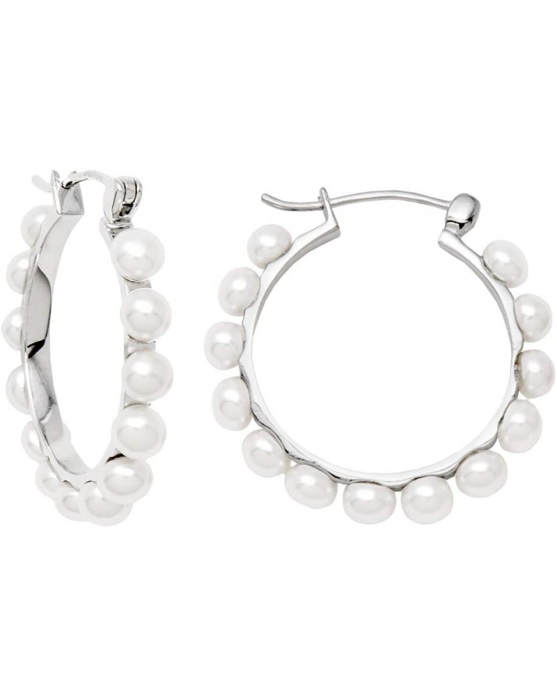 Freshwater Sterling Silver Pearl Click-Down Hoop Earrings 30mm - 13 Pearls $25.28 Earrings