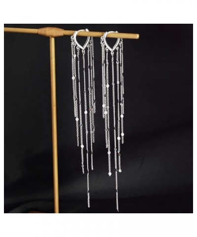 Sterling Silver Women's Tassel Earrings Long Gold Tassel Earrings 925 Silver Chandelier Earrings Threading Long Gold Dangle E...