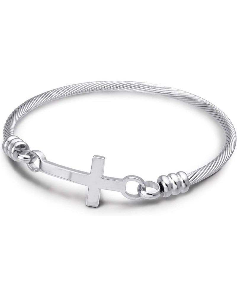 Stainless Steel Metal Religious Cross Clasp Bangle Bracelet Silver 60.0 Millimeters $11.19 Bracelets