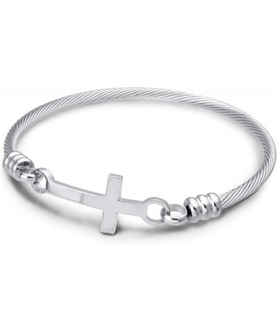 Stainless Steel Metal Religious Cross Clasp Bangle Bracelet Silver 60.0 Millimeters $11.19 Bracelets