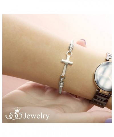 Stainless Steel Metal Religious Cross Clasp Bangle Bracelet Silver 60.0 Millimeters $11.19 Bracelets