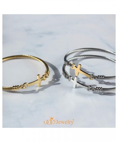 Stainless Steel Metal Religious Cross Clasp Bangle Bracelet Silver 60.0 Millimeters $11.19 Bracelets