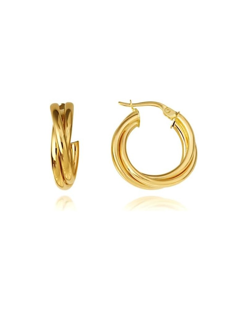 Triple Hoop Latch Back Earrings Real Solid 14K Yellow Gold $117.25 Earrings