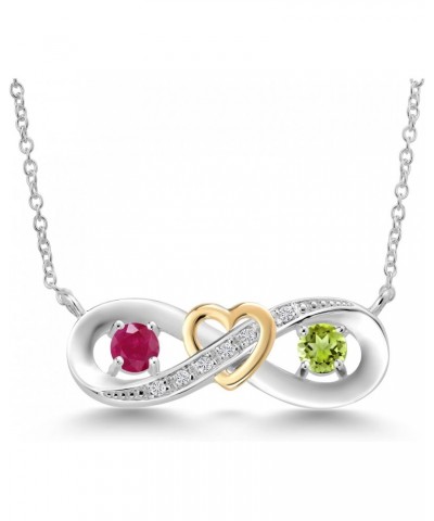 925 Silver and 10K Yellow Gold Round Red Ruby Green Peridot and White Lab Grown Diamond 2-Tone Heart Interlocking Infinity Sy...