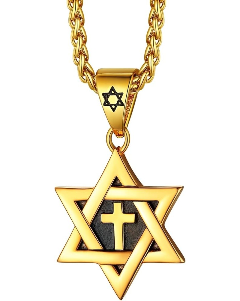 Star of David Necklaces for Women Mens Stainless Steel/18K Gold Plated Hexagram Pendant Jewish Israel Jewelry 00-Gold Inner C...