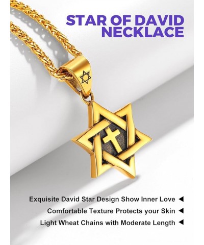 Star of David Necklaces for Women Mens Stainless Steel/18K Gold Plated Hexagram Pendant Jewish Israel Jewelry 00-Gold Inner C...