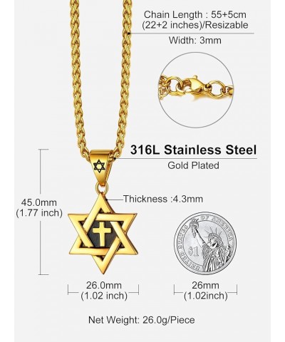 Star of David Necklaces for Women Mens Stainless Steel/18K Gold Plated Hexagram Pendant Jewish Israel Jewelry 00-Gold Inner C...