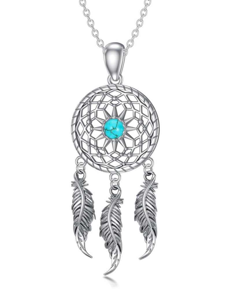 Dream Catcher Necklace 925 Sterling Silver Genuine Turquoise Dreamcatcher Tassel Feather Talisman Pendant Bohemian Jewelry Gi...