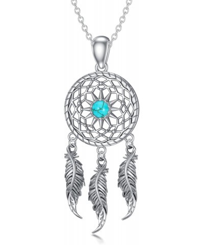 Dream Catcher Necklace 925 Sterling Silver Genuine Turquoise Dreamcatcher Tassel Feather Talisman Pendant Bohemian Jewelry Gi...