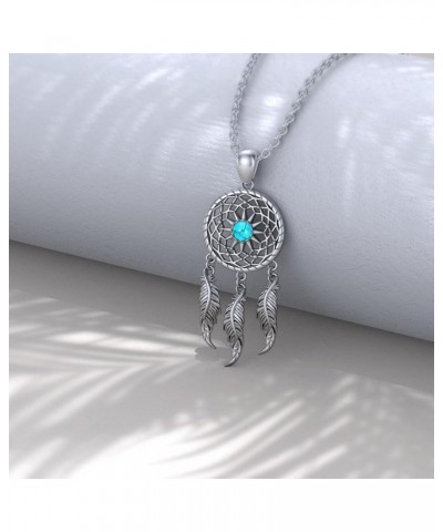 Dream Catcher Necklace 925 Sterling Silver Genuine Turquoise Dreamcatcher Tassel Feather Talisman Pendant Bohemian Jewelry Gi...