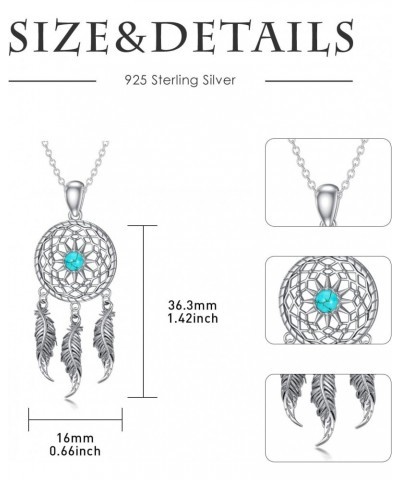 Dream Catcher Necklace 925 Sterling Silver Genuine Turquoise Dreamcatcher Tassel Feather Talisman Pendant Bohemian Jewelry Gi...