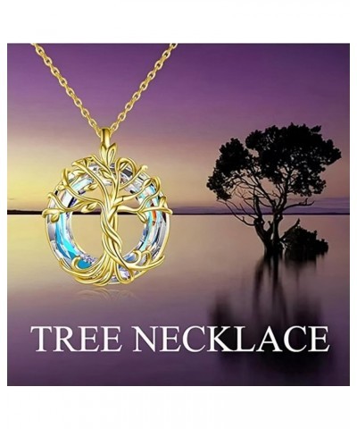 Tree of Life Necklace Set for Women,Circle Crystal Necklace&Earrings Gifts for Women Girls Friends Mother Birthday Gold $11.0...