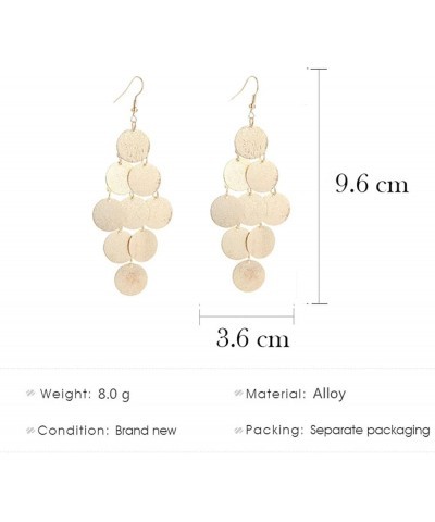 Multilayer Disc Earrings for Women Girls Fashion Long Gold Silver Plated Brushed Textured Pattern Multiple Round Circle Dangl...