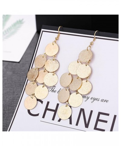 Multilayer Disc Earrings for Women Girls Fashion Long Gold Silver Plated Brushed Textured Pattern Multiple Round Circle Dangl...