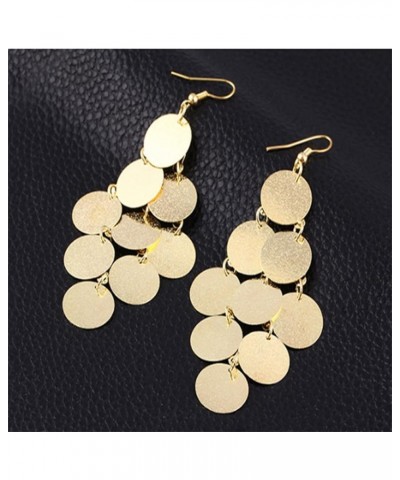 Multilayer Disc Earrings for Women Girls Fashion Long Gold Silver Plated Brushed Textured Pattern Multiple Round Circle Dangl...