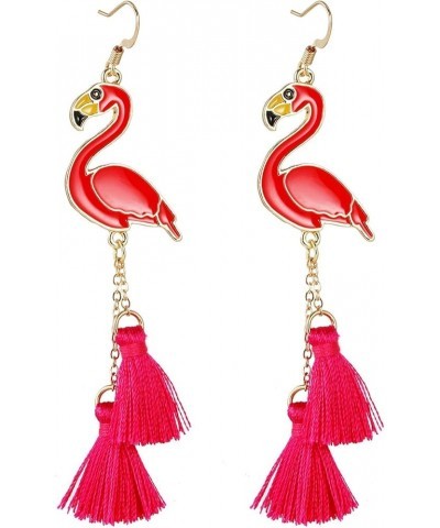 Flamingo beaded Earring Tassel Pink Flamingo Dangle Earrings Crystal Cute Animal Bird Flamingo Shape Drop Earrings for Women ...