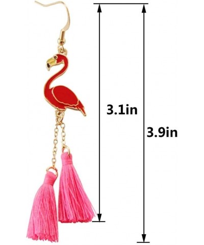 Flamingo beaded Earring Tassel Pink Flamingo Dangle Earrings Crystal Cute Animal Bird Flamingo Shape Drop Earrings for Women ...