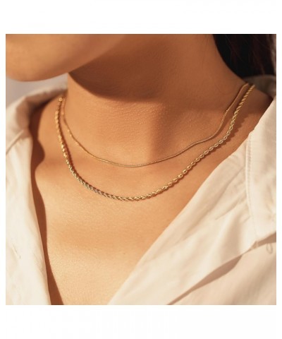 Cowlyn Herringbone Flat Snake Necklace,14K Gold Plated Satellite Bead Choker Layered Chain Necklaces for Women Girl Gifts Dai...