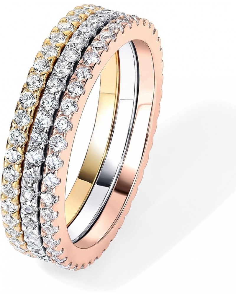 14K Gold Plated Solid 925 Sterling Silver CZ Simulated Diamond Stackable Ring Eternity Bands for Women 7.5 Pack $18.67 Rings