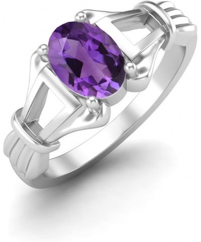 Solid 925 Sterling Silver 7x5mm Oval Shape Purple Amethyst February Gemstone Birthstone Engagement Women Ring Sterling Silver...