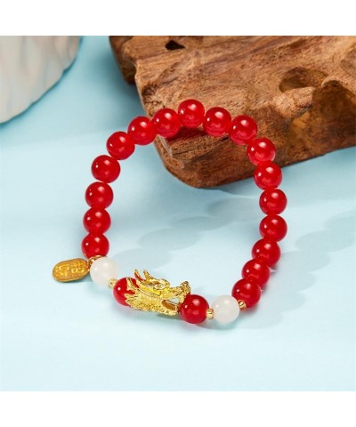 2024 Chinese New Year Dragon Bracelets for Women, Handmade Crystal Feng Shui Lucky Amulet Dragon Stretch Bracelet for Men Boy...