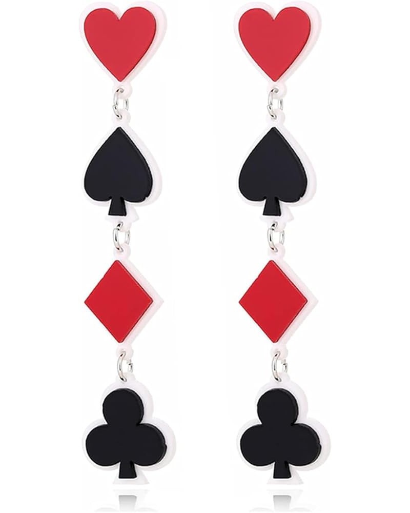 Asymmetric Poker Card Earrings for Women Girls Fashion Funny Gold Plated Red Hearts and Black Spades Playing Cards Ace Dangle...