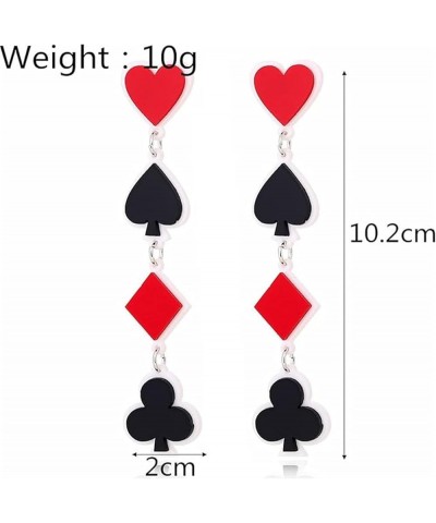 Asymmetric Poker Card Earrings for Women Girls Fashion Funny Gold Plated Red Hearts and Black Spades Playing Cards Ace Dangle...